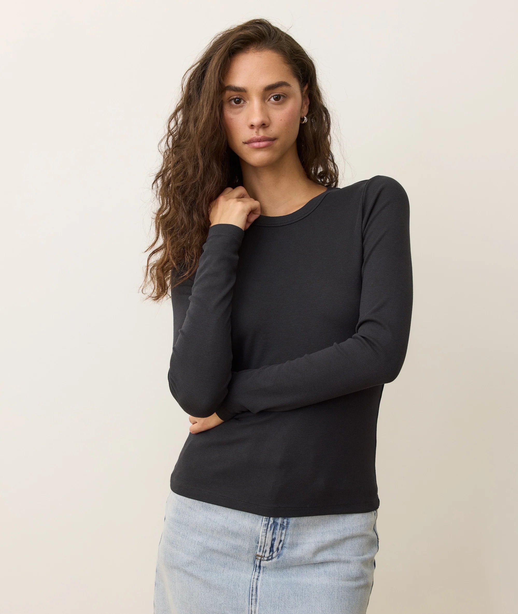 W'S L/S RIB SUN-IN CREW TEE