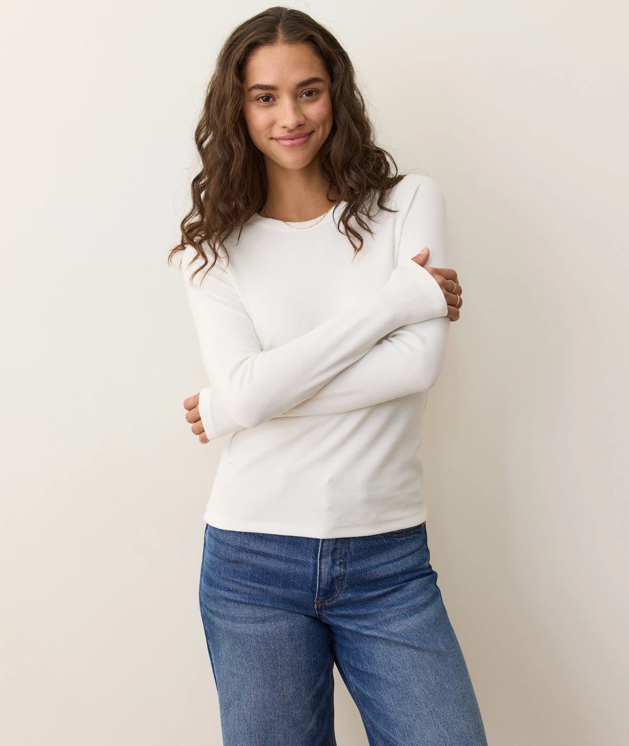 W'S L/S RIB SUN-IN CREW TEE