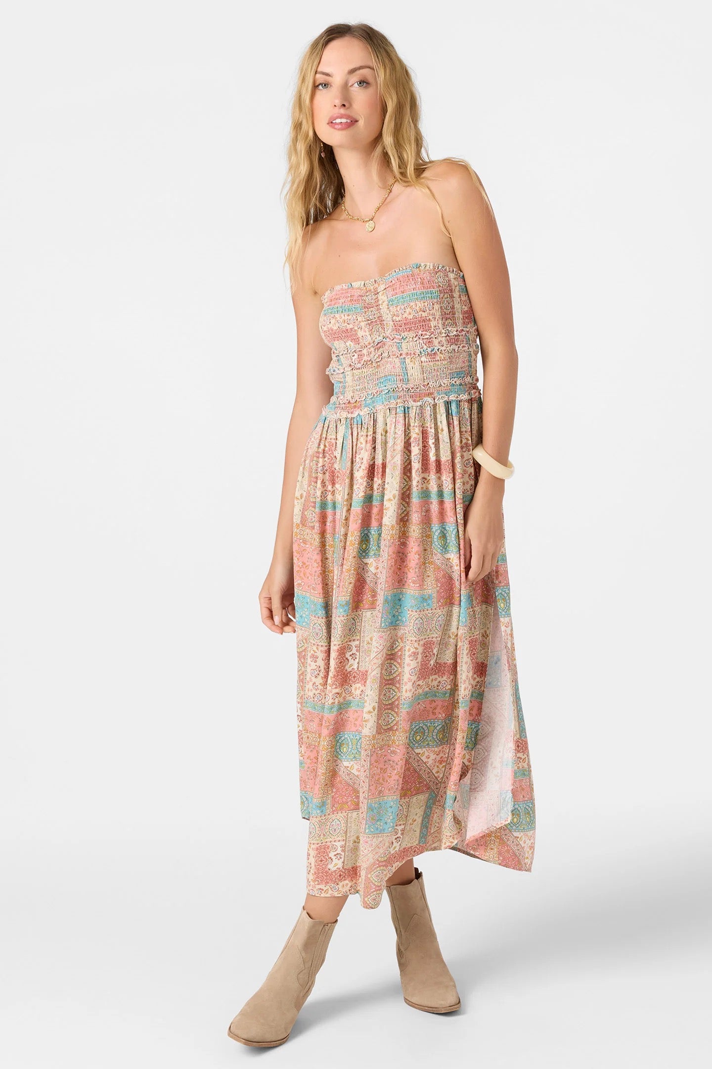devyn smocked strapless midi dress Devyn Midi Dress - Seafoam