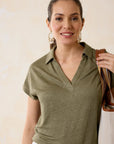 LINNEA JOHNNY COLLAR SHORT-SLEEVE T-SHIRT