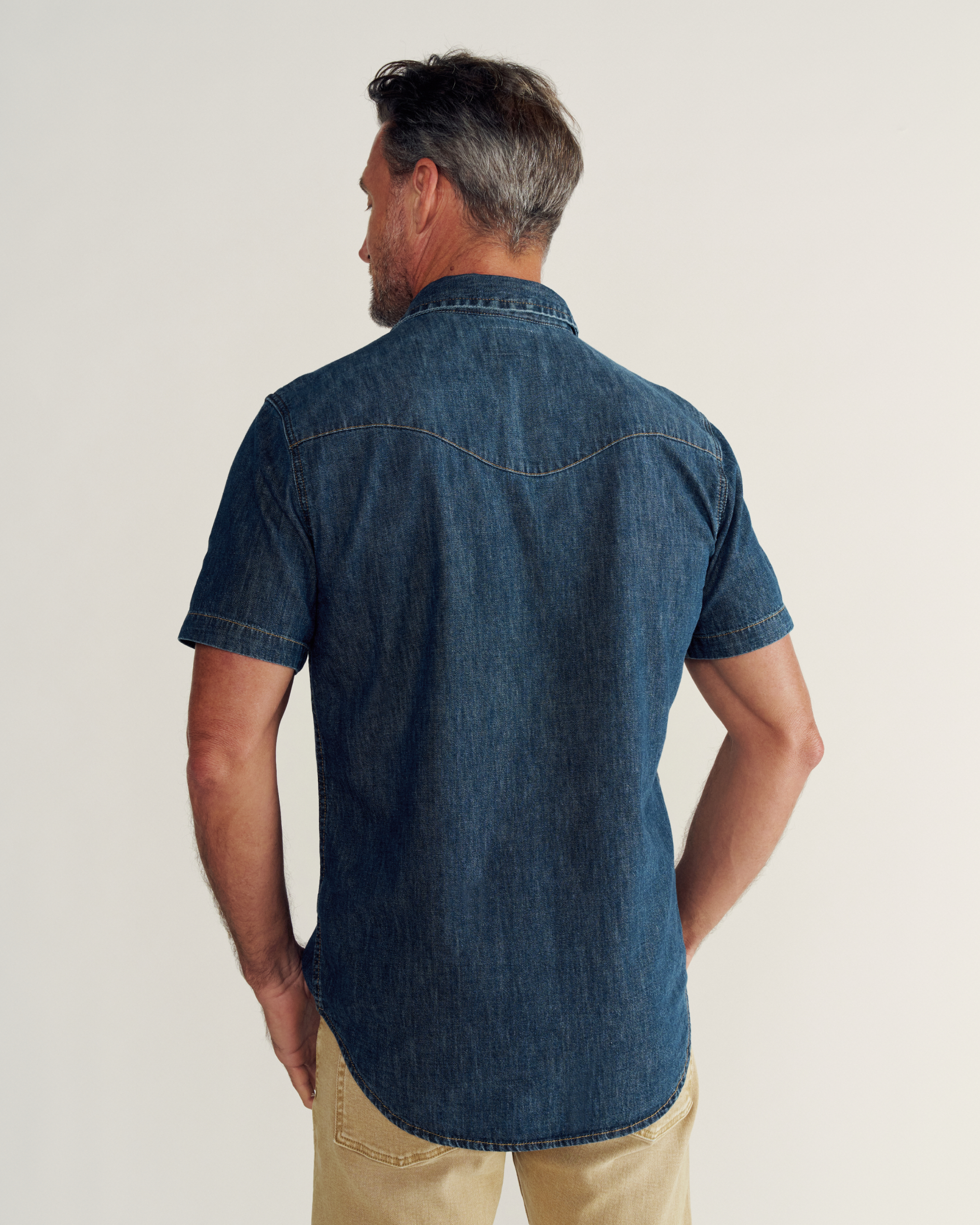 M'S DENIM PEARL SNAP SS