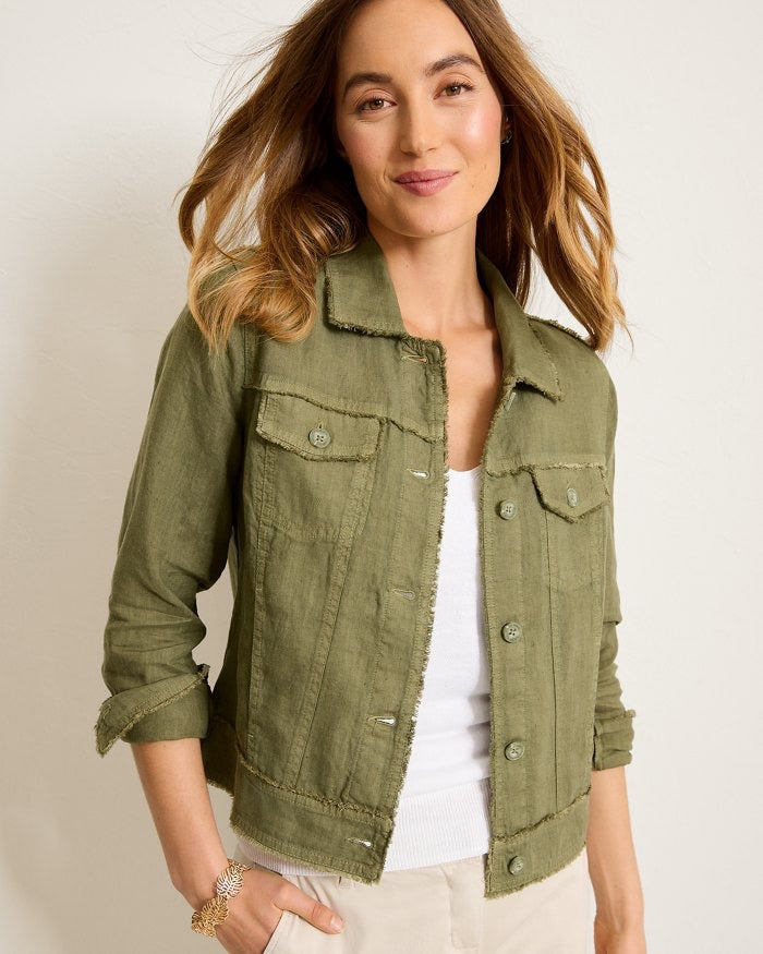 TWO PALMS LINEN RAW-EDGE JACKET