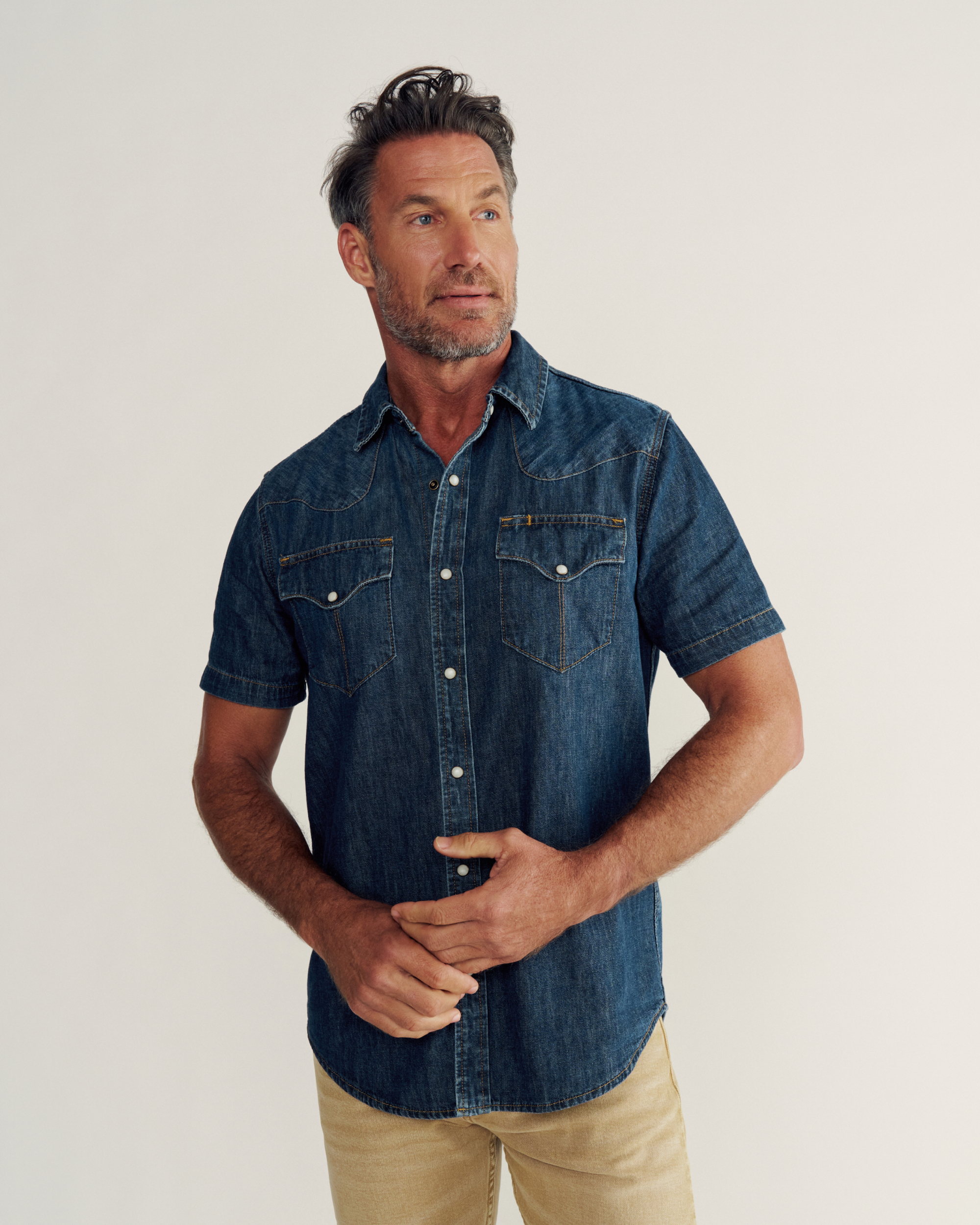 M'S DENIM PEARL SNAP SS