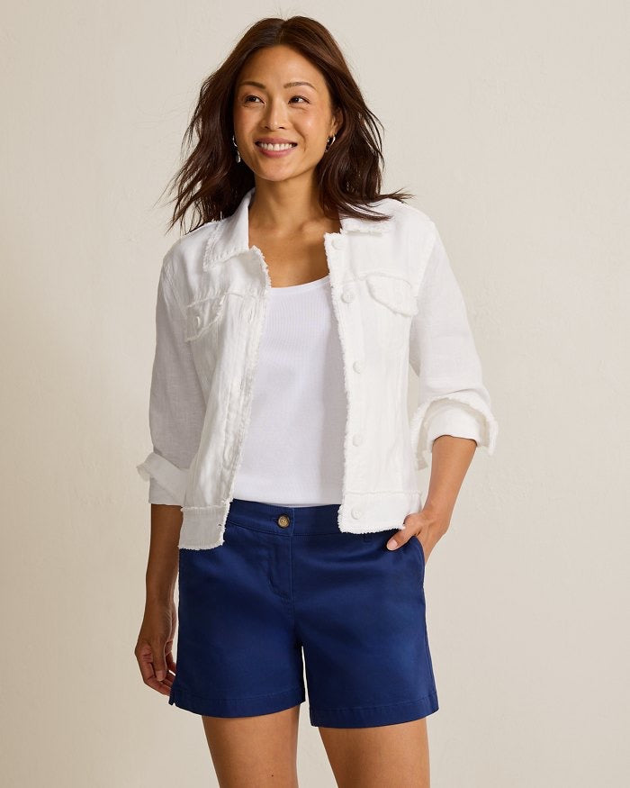 TWO PALMS LINEN RAW-EDGE JACKET