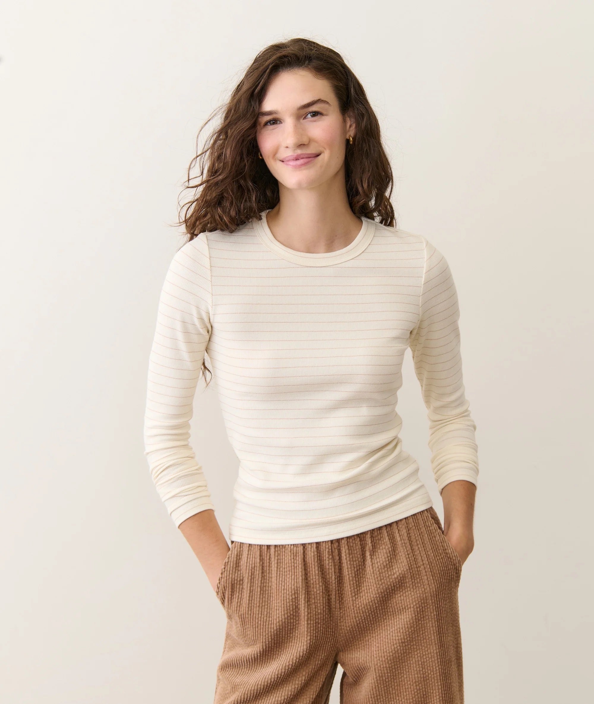 W'S L/S RIB SUN-IN CREW TEE