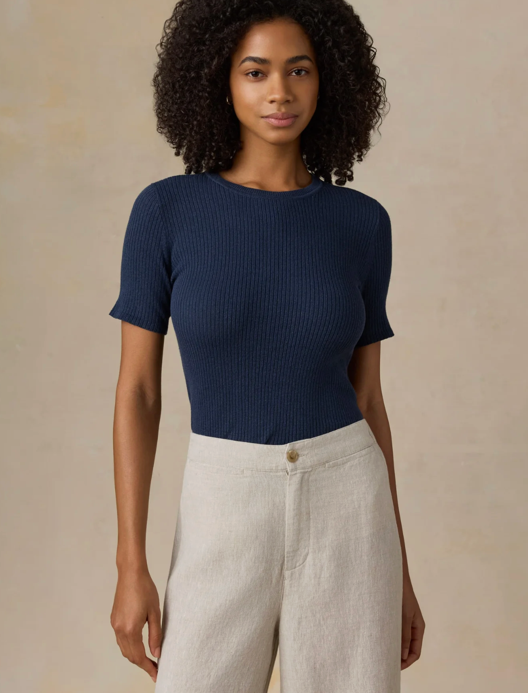 W'S MIRAMAR LINEN MINI RIB TEE