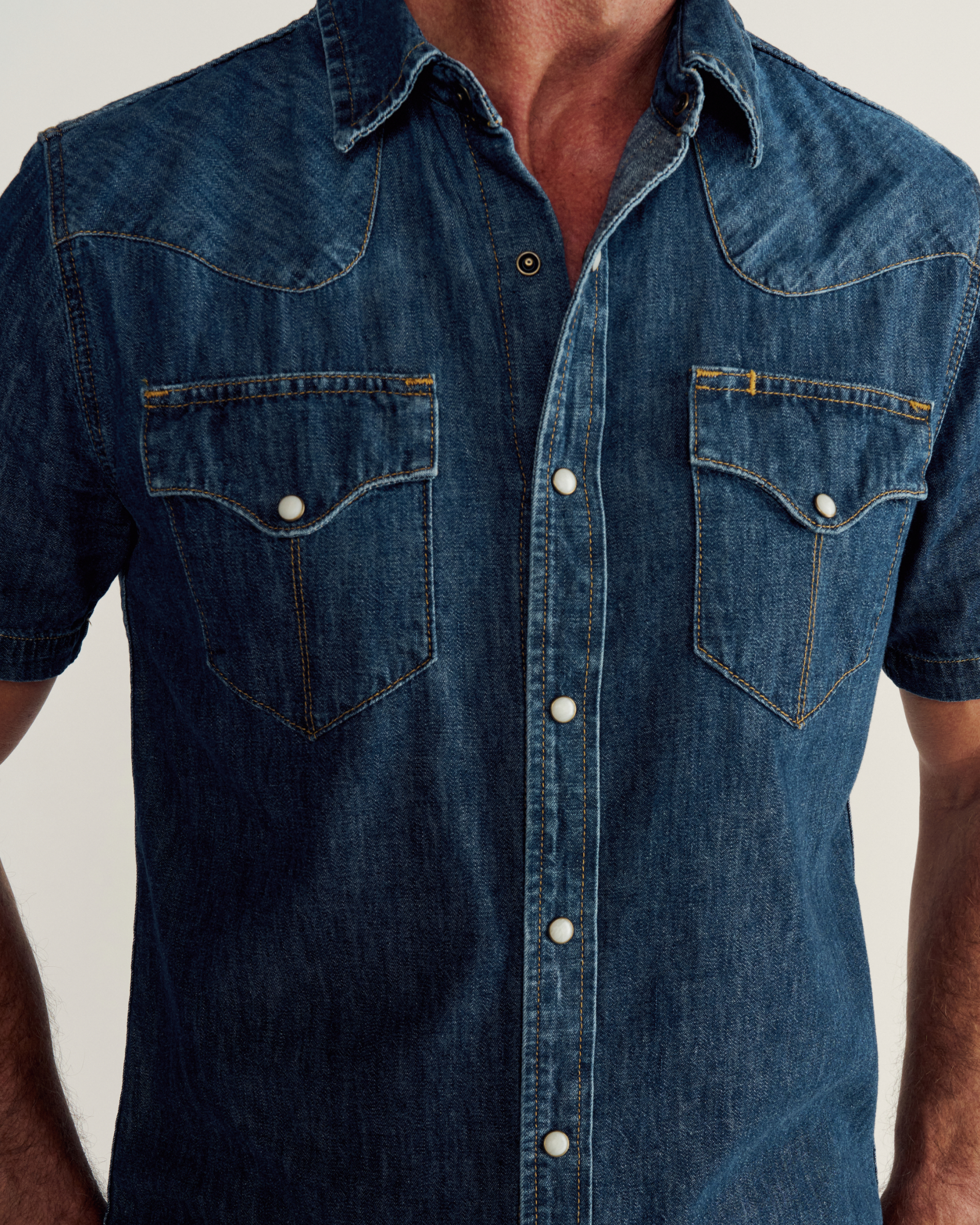 M'S DENIM PEARL SNAP SS